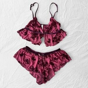Auden burgundy velvet floral lingerie set